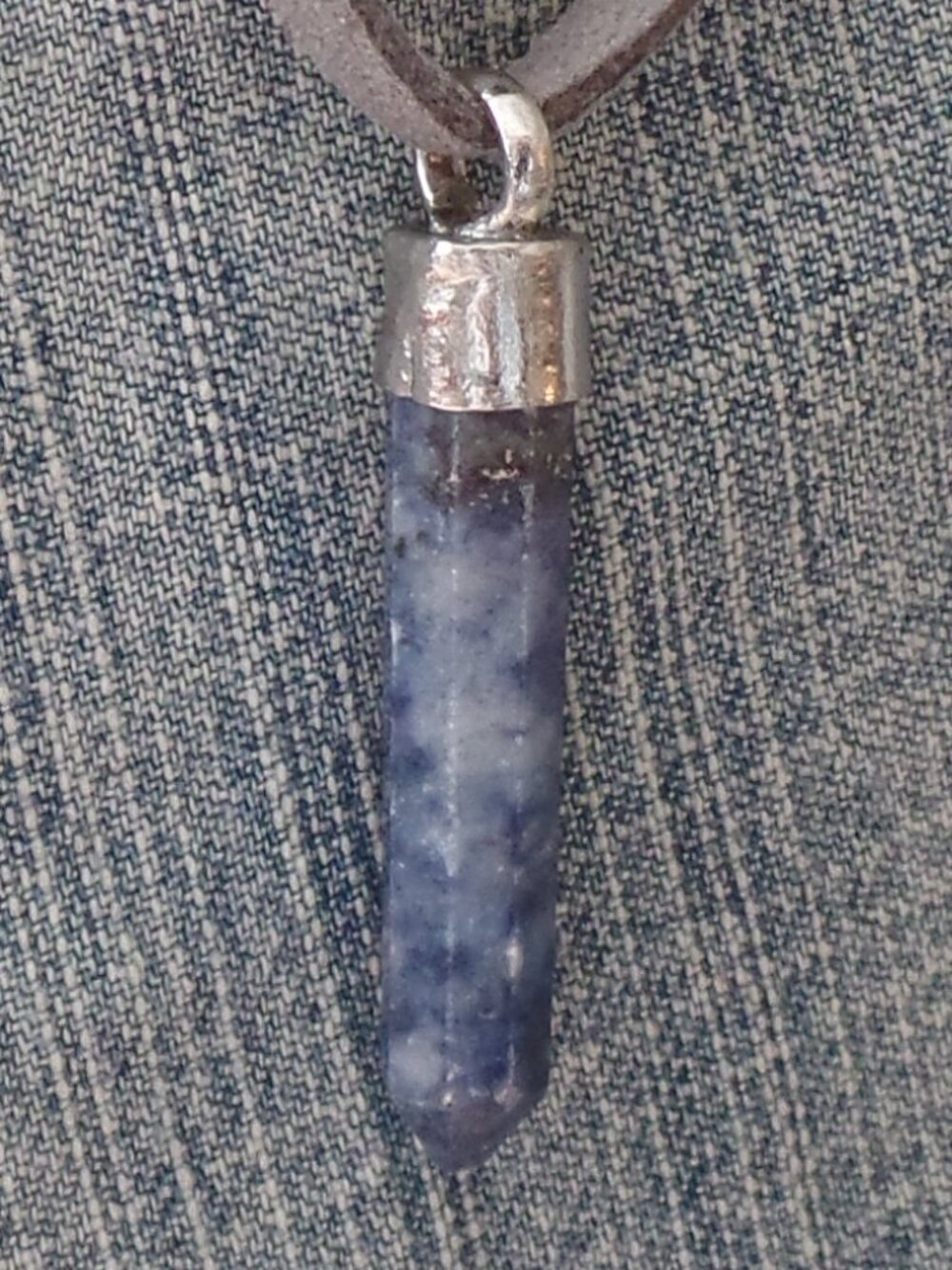 LAPIS Faceted Crystal Point Drop on Gray Suede Adjustable Tie - Picture 4 of 5